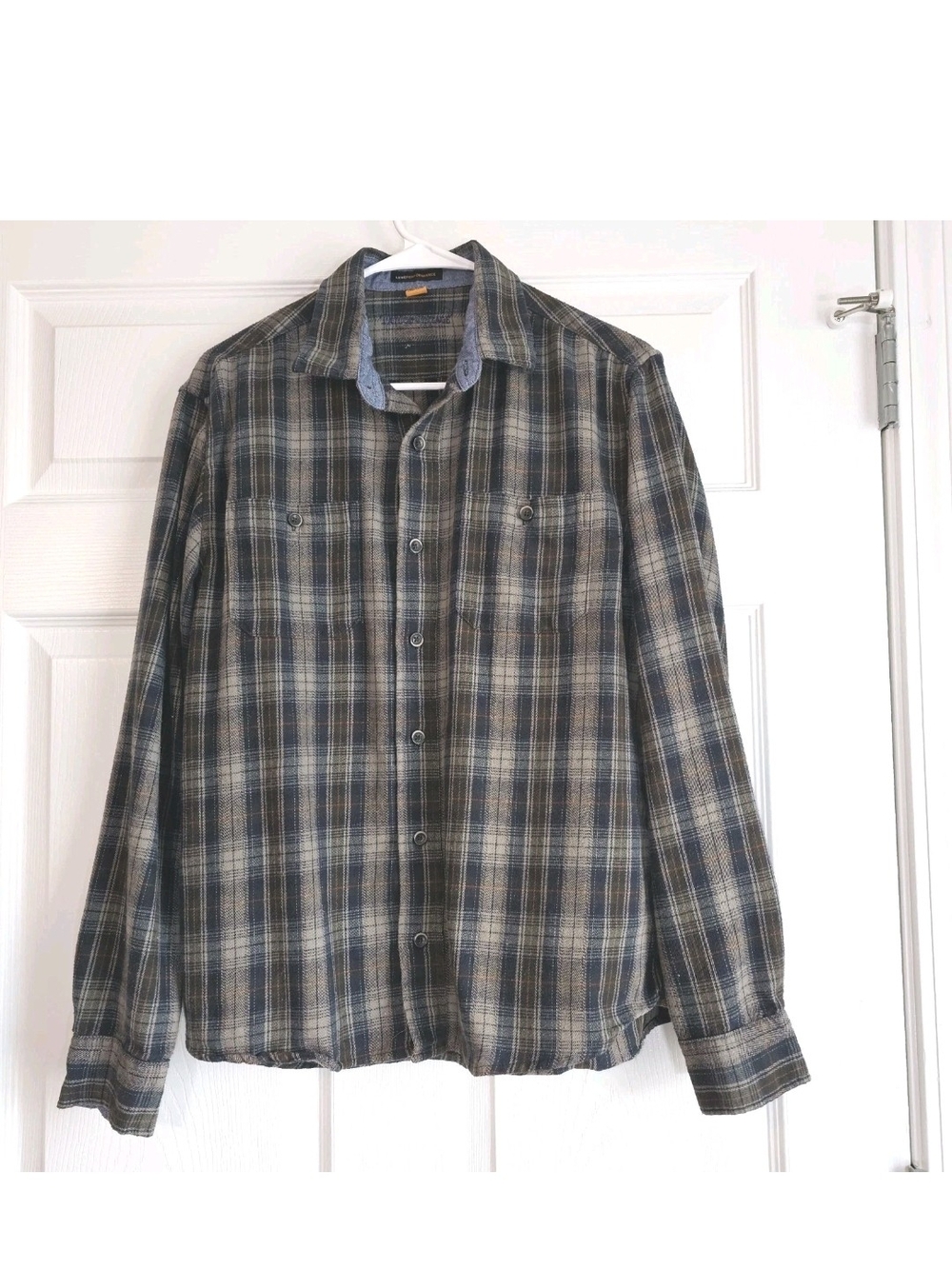 Tailor Vintage LuxePerformance Mens Blue Brown Plaid Flannel Shirt M Gorpcore